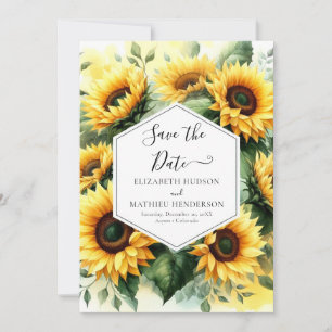 Einfache Botanische Sonnenblumenhochzeit Save The Date