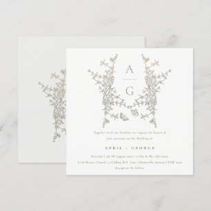 Einfache Botanische Wappen-Monogramm-Hochzeit Einladung