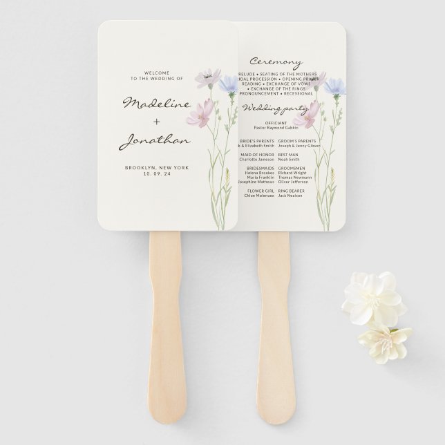 Einfache Botanische Wildblume Beige Hochzeit Progr Fächer (Vorne und Hinten)