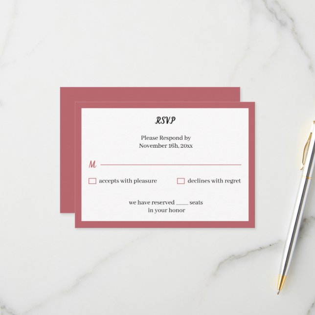 einfache Braun-Braut-Hochzeit RSVP Karte (Vorderseite/Rückseite Beispiel)