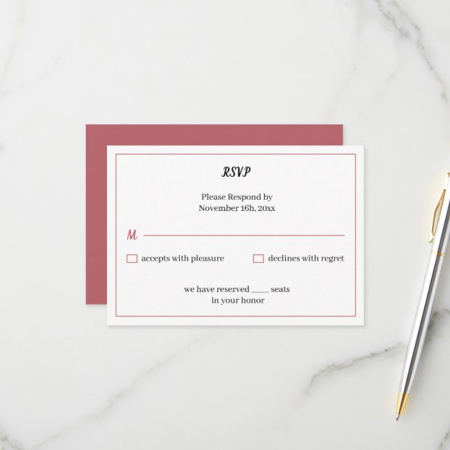 einfache Braun-Braut-Hochzeit RSVP Karte (Vorderseite/Rückseite Beispiel)