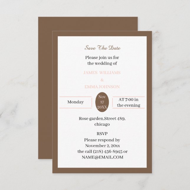 Einfache Braun Custom Save The Date (Vorne/Hinten)