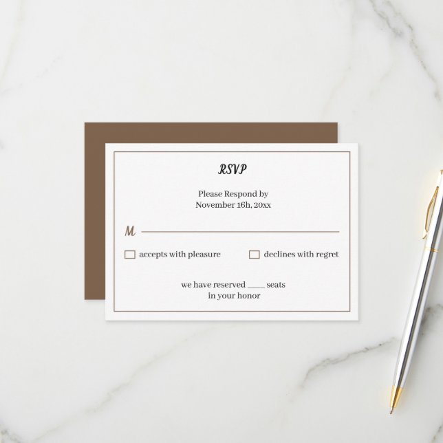 Einfache braune Personalisierte Hochzeit RSVP Karte (Vorderseite/Rückseite Beispiel)