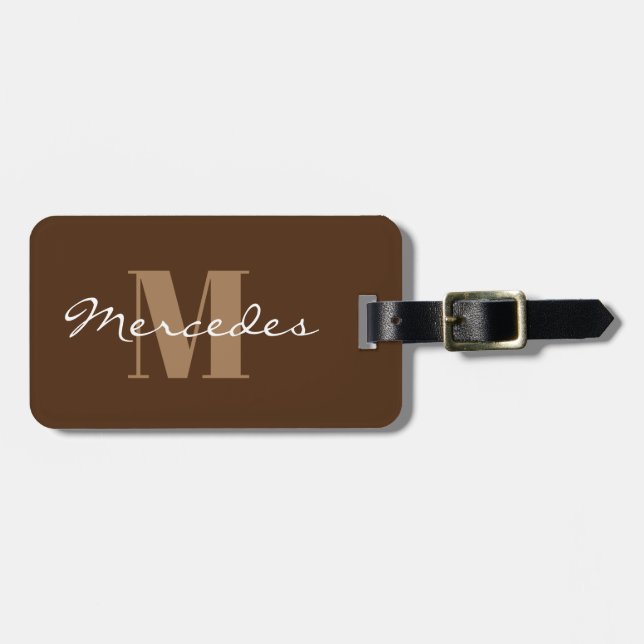 Einfache braune Personalisierte Kalligraphie Name  Gepäckanhänger (Vorderseite horizontal)