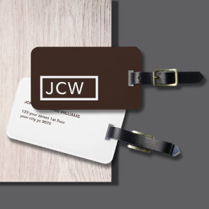 Einfache braune, weiße Rahmen fett Monogramm Gepäckanhänger