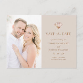 Einfache Bräunung Muschel Strand Save-the-Date-Kar Postkarte