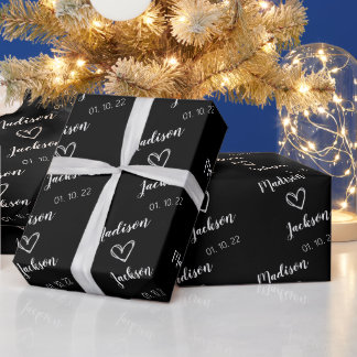 Einfache Braut- und Bräutigamen, die schwarz Hochz Geschenkpapier