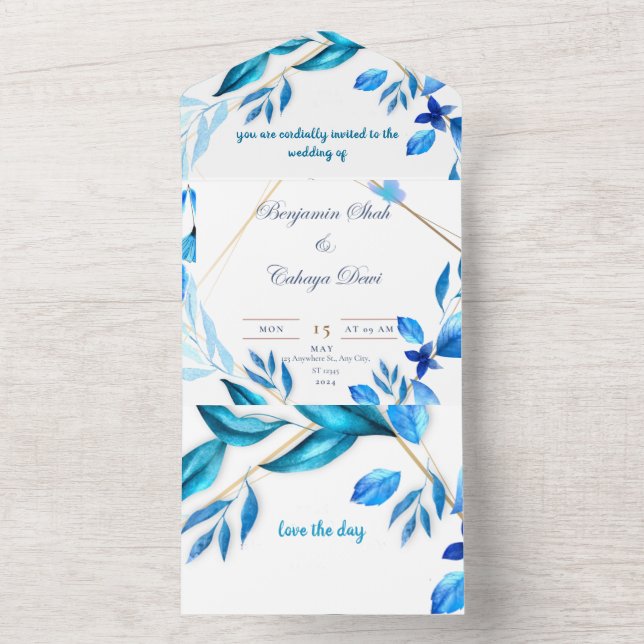 einfache Briefumschlag Hochzeit Einladung blau-wei (Innen Boden)