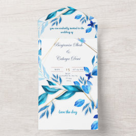 einfache Briefumschlag Hochzeit Einladung blau-wei