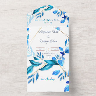 einfache Briefumschlag Hochzeit Einladung blau-wei