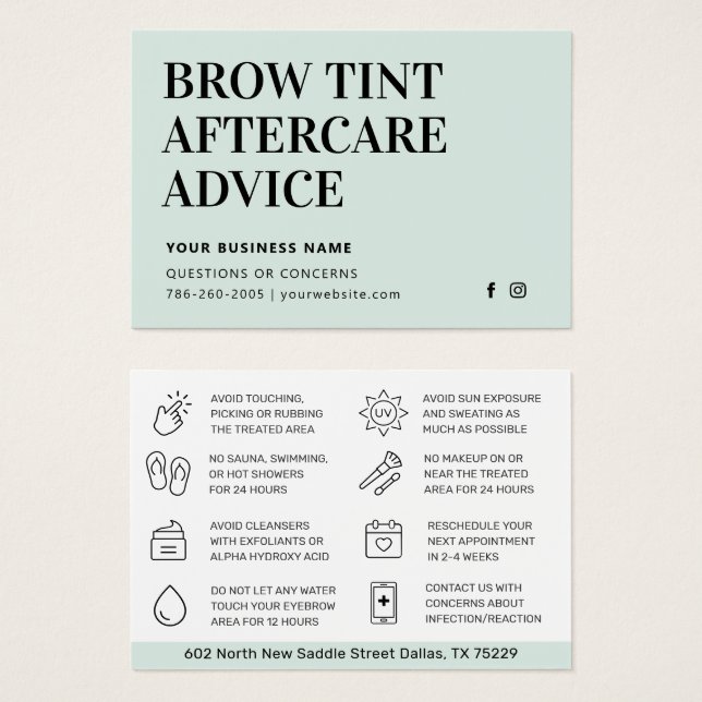 Einfache Brow Tint Aftercare Instructions Card (Vorne & Hinten)
