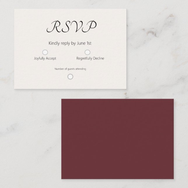 Einfache Burgandy Cream Wedding RSVP Card Mitteilungskarte (Vorne/Hinten)