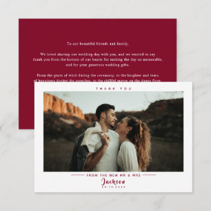 Einfache Burgund-Foto-Hochzeit Dankeskarte