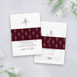 Einfache Burgunder Minimalistisches Blumenmuster H Einladungsbanderole