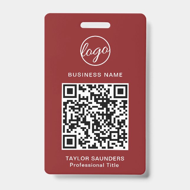 Einfache Burgundy QR Code Mitarbeiter-ID Ausweis (Vorderseite)