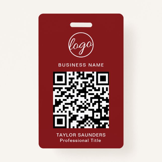 Einfache Burgundy QR Code Mitarbeiter-ID Ausweis (Vorderseite)