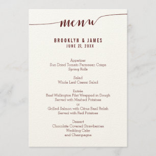 Einfache Burgundy Wedding Menu Cards auf Ecru Papi Menükarte