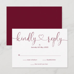 Einfache Burgundy White Script Herzlich Willkommen RSVP Karte
