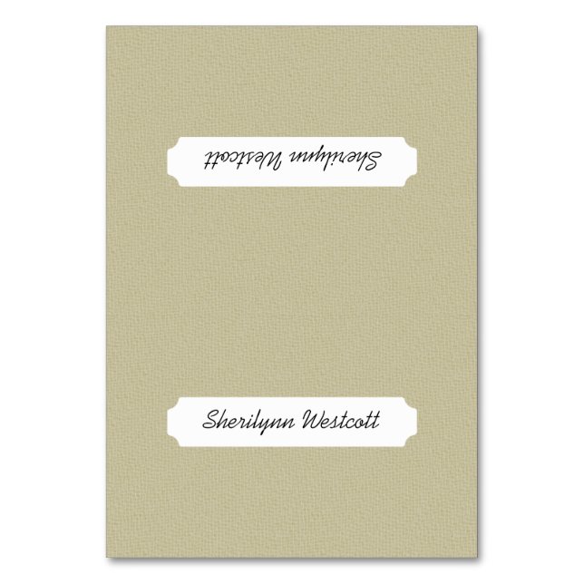 Einfache Burlap-Platzkarten und Namensvorlage Tischnummer (Vorderseite)