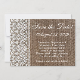 Einfache Burlap- und Lace-Save the Date Save The Date