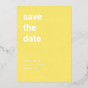 Einfache Butter Gelb Save the Date Foil Einladung