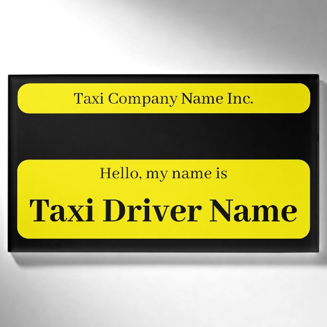 Einfache Cab Taxi Namensplatte schwarz und gelb Namenschild (Vorderseite)