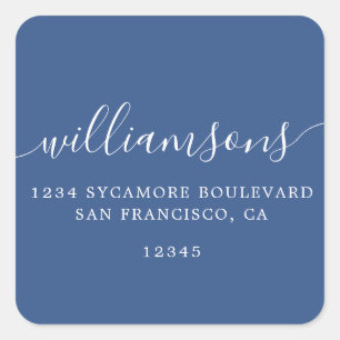 Einfache Calligrafie Classic Blue Rücksendeadresse Quadratischer Aufkleber