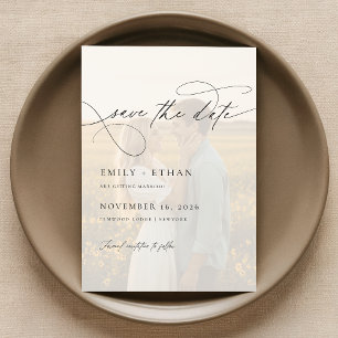 Einfache Calligrafy Script Overlay-Foto Hochzeit Save The Date