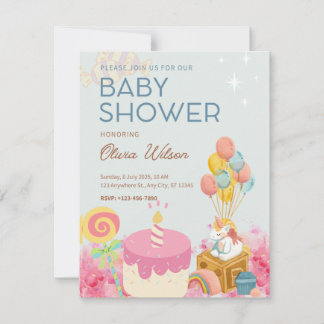 Einfache Candy Pink Fun Baby Girl Dusche Einladung