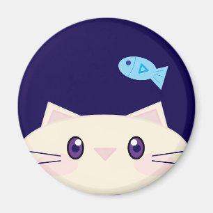 Einfache Cartoon-Katze mit Goldfisch-Rundmagnet Magnet