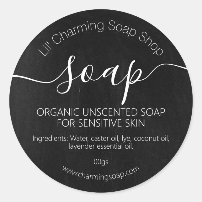 Einfache Chalkboard Handmade Bio Vegan Soap Runder Aufkleber (Vorderseite)