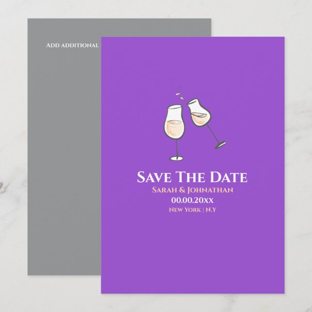 Einfache Champagnerbrille, die lila schlicht getob Save The Date (Vorne/Hinten)