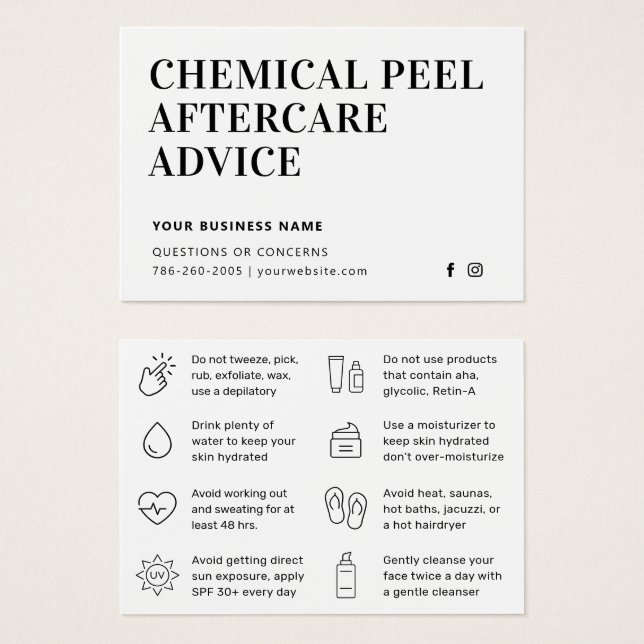 Einfache chemische Peel-Aftercare-Instruktionskart (Vorne & Hinten)