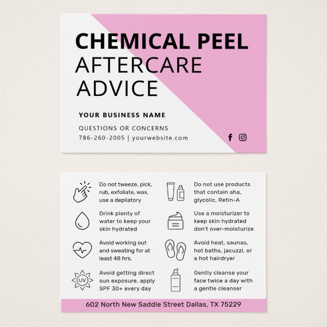 Einfache chemische Peel-Aftercare-Instruktionskart (Vorne & Hinten)