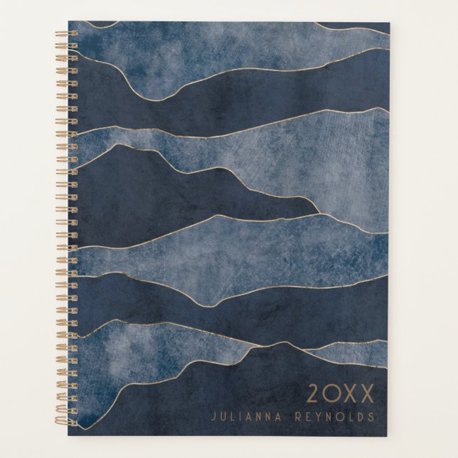 Einfache Chic Blue Mountains mit Gold Accents Planer (Vorderseite)