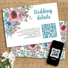 Einfache Chic Blue & Pink Aquarellfarben Qr-Code Begleitkarte