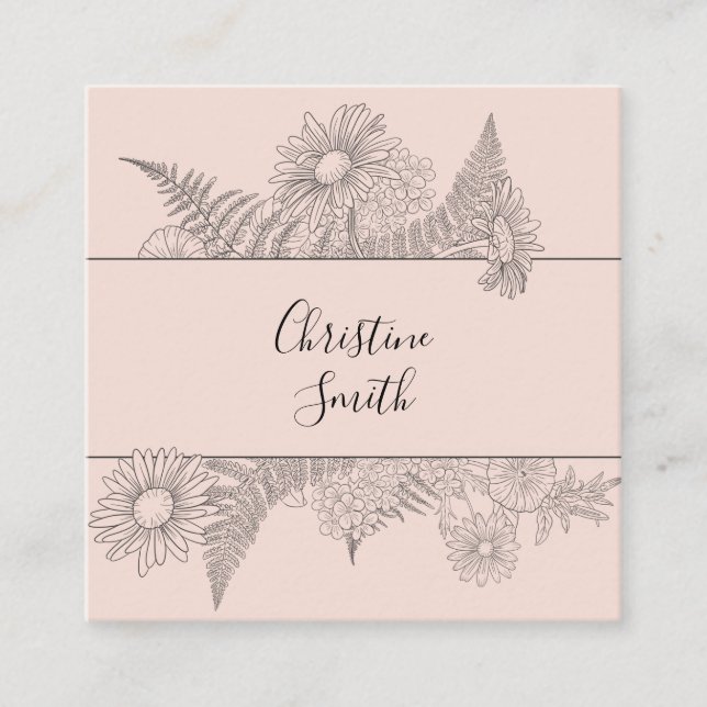 Einfache Chic Blush Pink Floral Daisy Beauty Quadratische Visitenkarte (Vorderseite)