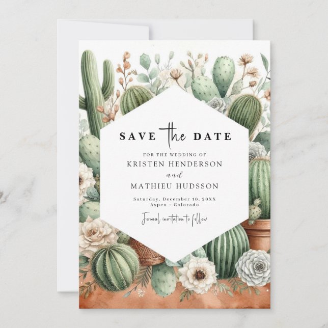 Einfache Chic Cactus Wedding Save The Date (Vorderseite)