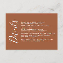 Einfache Chic Calligrafie TerraCotta Hochzeitdetai Begleitkarte