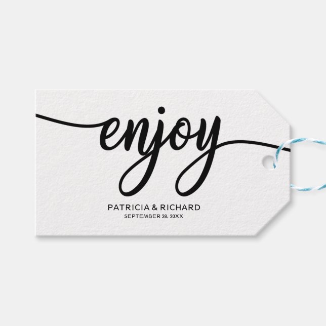 Einfache Chic Calligrafy Genießen Sie Gastgeschenk Geschenkanhänger (Vorderseite (Horizontal))