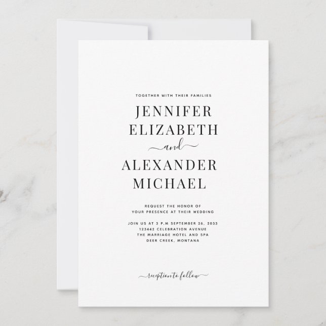 Einfache Chic Calligrafy Hochzeitseinladung Einladung (Vorderseite)