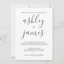 Einfache Chic Calligrafy Schwarz-weiß Wedding Einladung