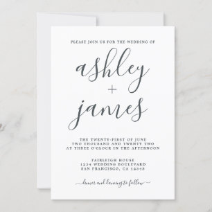 Einfache Chic Calligrafy Schwarz-weiß Wedding Einladung