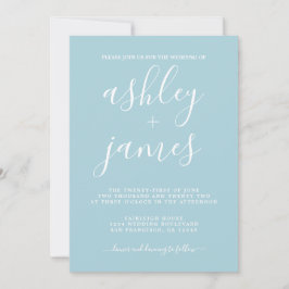 Einfache Chic Calligraphy Blue Glow Wedding Einladung
