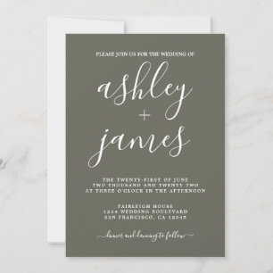Einfache Chic Calligraphy Dusty Olive Wedding Einladung