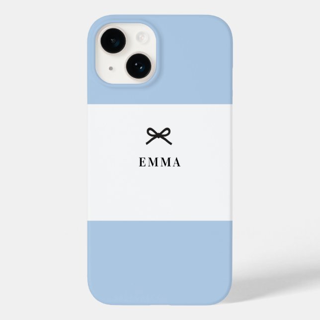 Einfache Chic Classic Bow Blue Monogram Name Case-Mate iPhone 14 Hülle (Rückseite)
