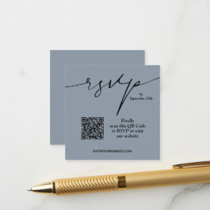 Einfache Chic Dusty Blue QR Code Hochzeit Begleitkarte