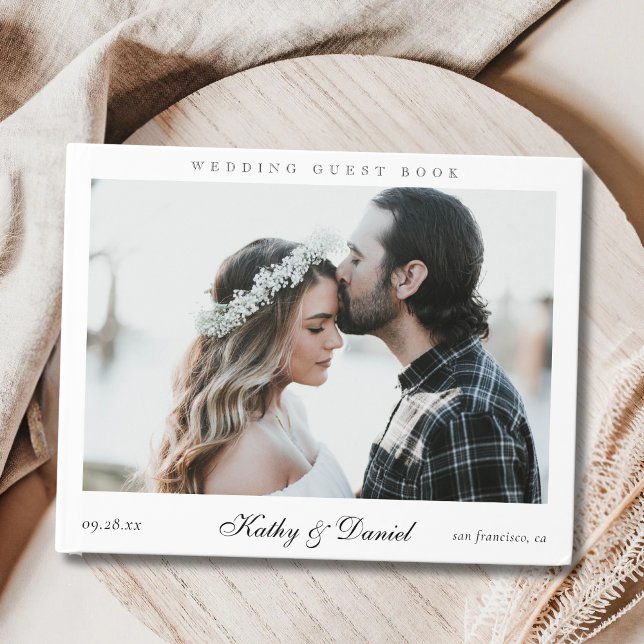 Einfache Chic Elegant Calligraphy Foto Hochzeit Gästebuch (Von Creator hochgeladen)