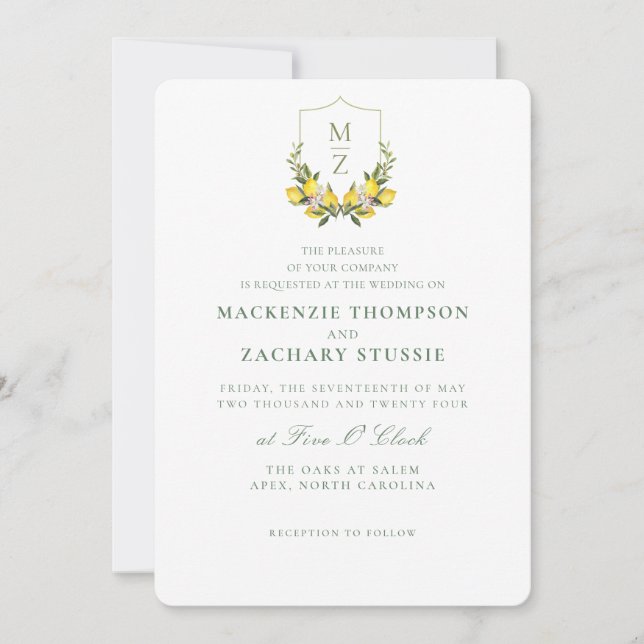 Einfache Chic Floral Citrus Hochzeitseinladung Einladung (Vorderseite)