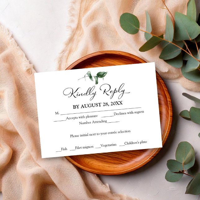 Einfache Chic Greenery Eucalyptus Wedding RSVP Car Einladung (Von Creator hochgeladen)